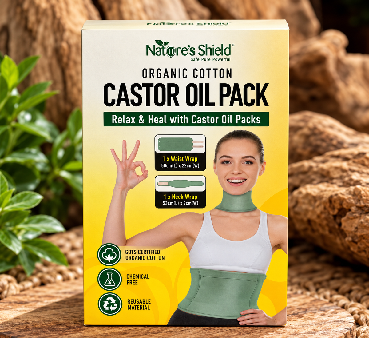 Nature's Shield Organic Cotton Castor Oil Pack – Waist & Neck Wrap Set