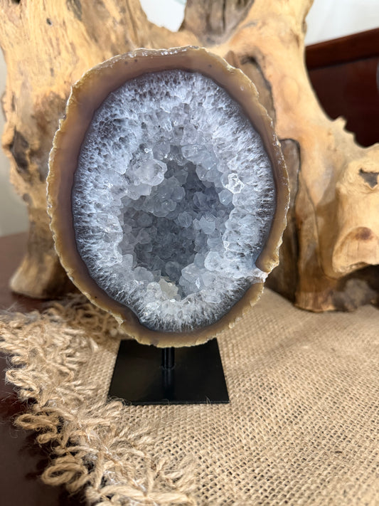 Natural Agate & Quartz Geode on Stand